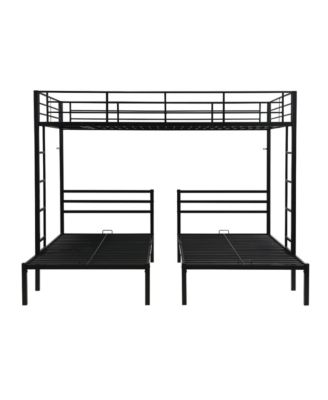 Full Over Twin Over Twin Triple Bunk Bed, Metal Frame Bunk Bed with Vertical Ladder & Safety Rails