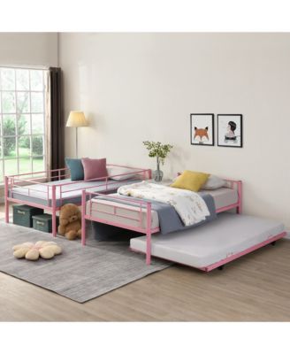 Twin Over Twin  Metal Bunk Bed with Safe Stairs