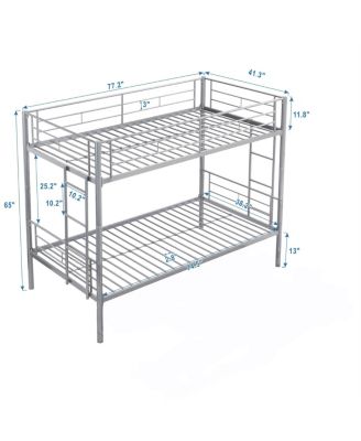 Metal Bunk Bed Silver Twin Over Twin, No Box Spring Needed, Easy Assemble