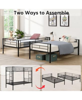 Twin Over Twin Metal Bunk Bed with Trundle, No Box Spring Needed, Easy Assemble