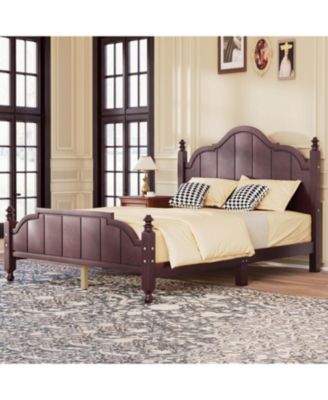 Full Size Wooden Bed Frame with Headboard Vintage Platform Bed with Slats Support Easy Assembly