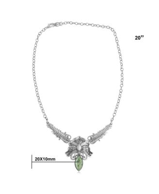 Sterling Silver Serpentine Cactus Flower Marquise Feather Necklace, 20 Inches