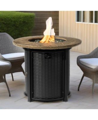 30" Propane Gas Fire Pit Table, 50000 BTU Round Steel Fire Pit with Imitation Wood Grain Finish for Outside Patio Deck Garden