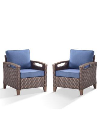 Farmhouse 2-Piece Brown PE Wicker Outdoor Lounge Chair with Olefin Cushions