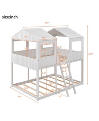 Full Over Full Woodbunk Bed With Roof, Window, Guardrail, Ladder