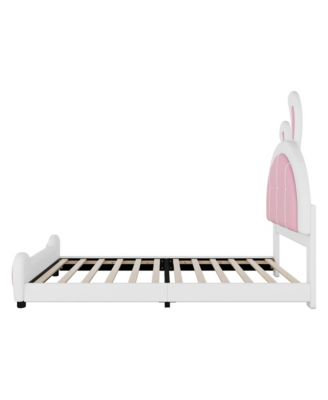 Twin Size Upholstered Platform Bed with Ribbit Shaped Headboard