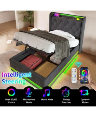 Twin-Size Upholstered LED Bed with Hydraulic Storage