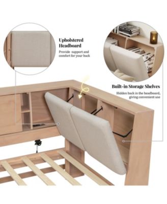 Wooden L-Shaped Daybed with Storage, Bookcase & USB