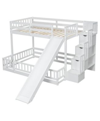  Twin-over-Full Bunk Bed with Slide & Storage