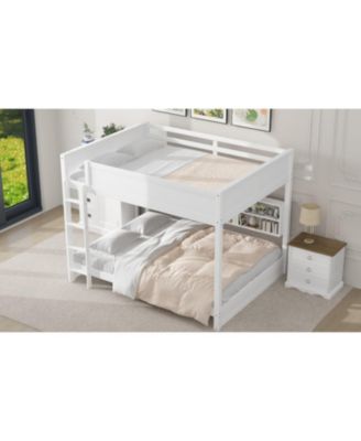 Queen over Queen Storage Bunk Bed with USB Ports