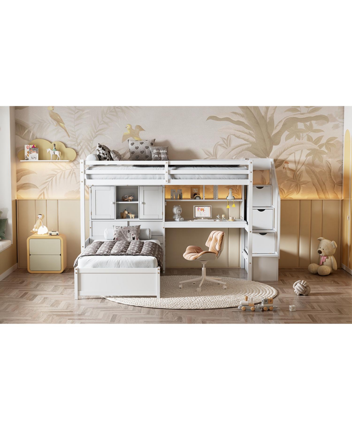Streamdale Furniture Twin Loft Bed with Built-in Desk and Storage