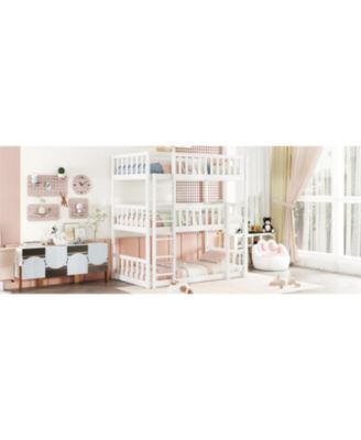 Triple Twin Rubberwood Bunk Bed, Ladders