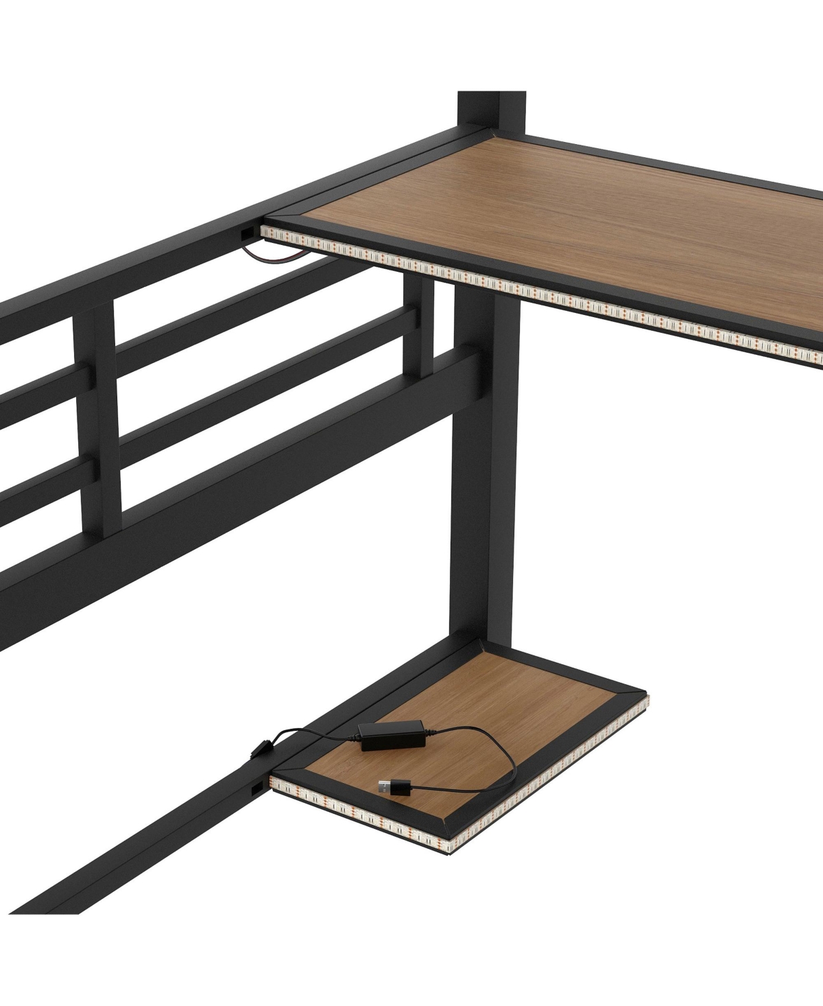 Streamdale Furniture Full Size Metal Loft Bed Frame with Storage Shelf and Led Light,Iron mesh