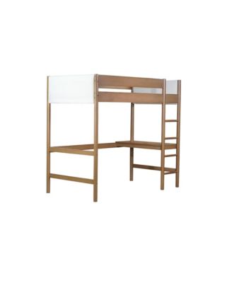 Upholstered Twin Loft Bed with Desk, Safety Rails, Teddy Fleece Headboard