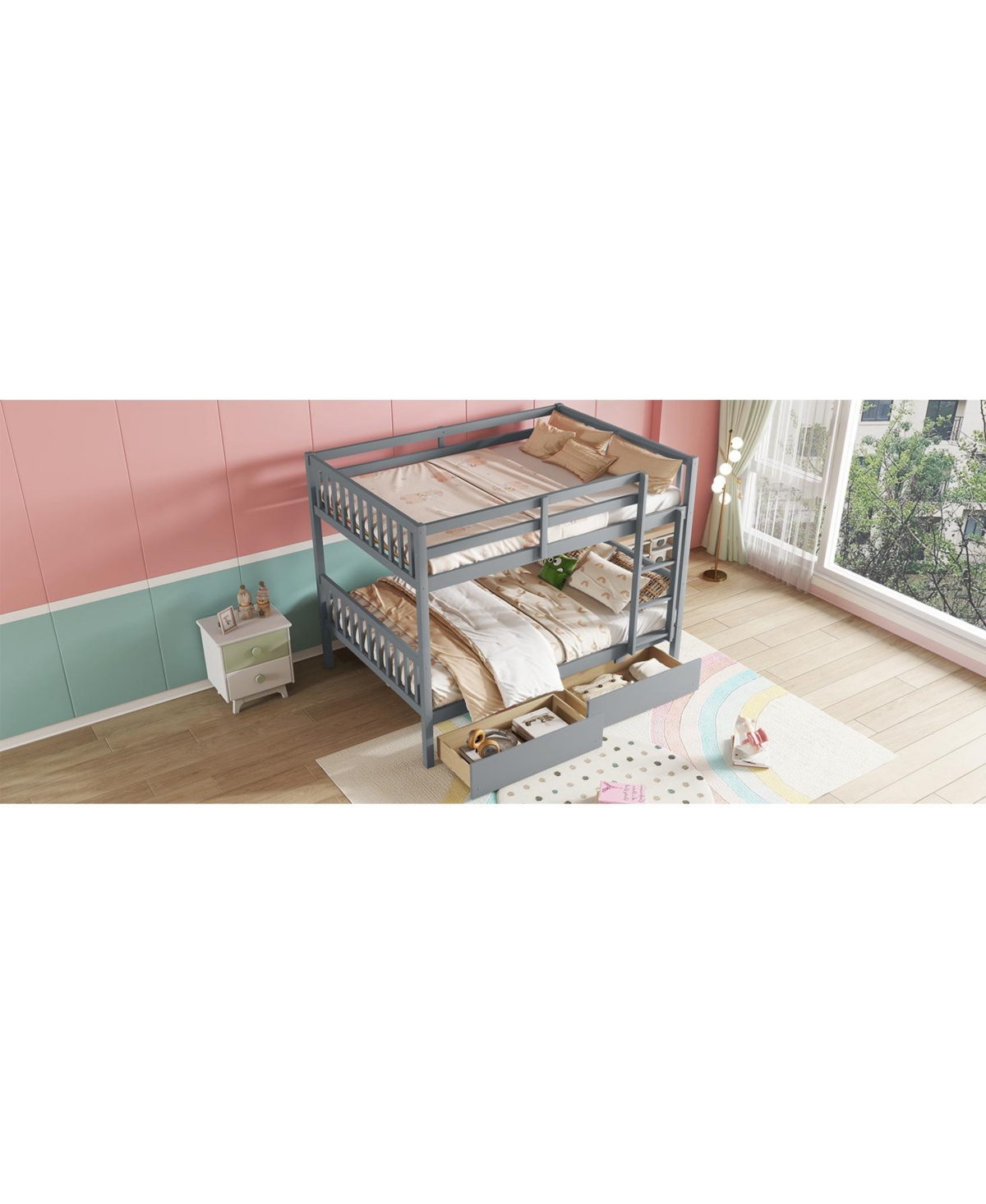 Streamdale Furniture Full Over Full Bunk Bed with 2 Drawers, Convertible to 2 Full Beds