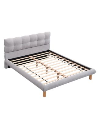 Full Size Upholstered Platform Bed Frame with Cookie-Shaped Headboard, Easy Assembly, soft and comfortable