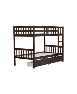 Twin Bunk Bed with Drawers and Safety Guardrails, Espresso