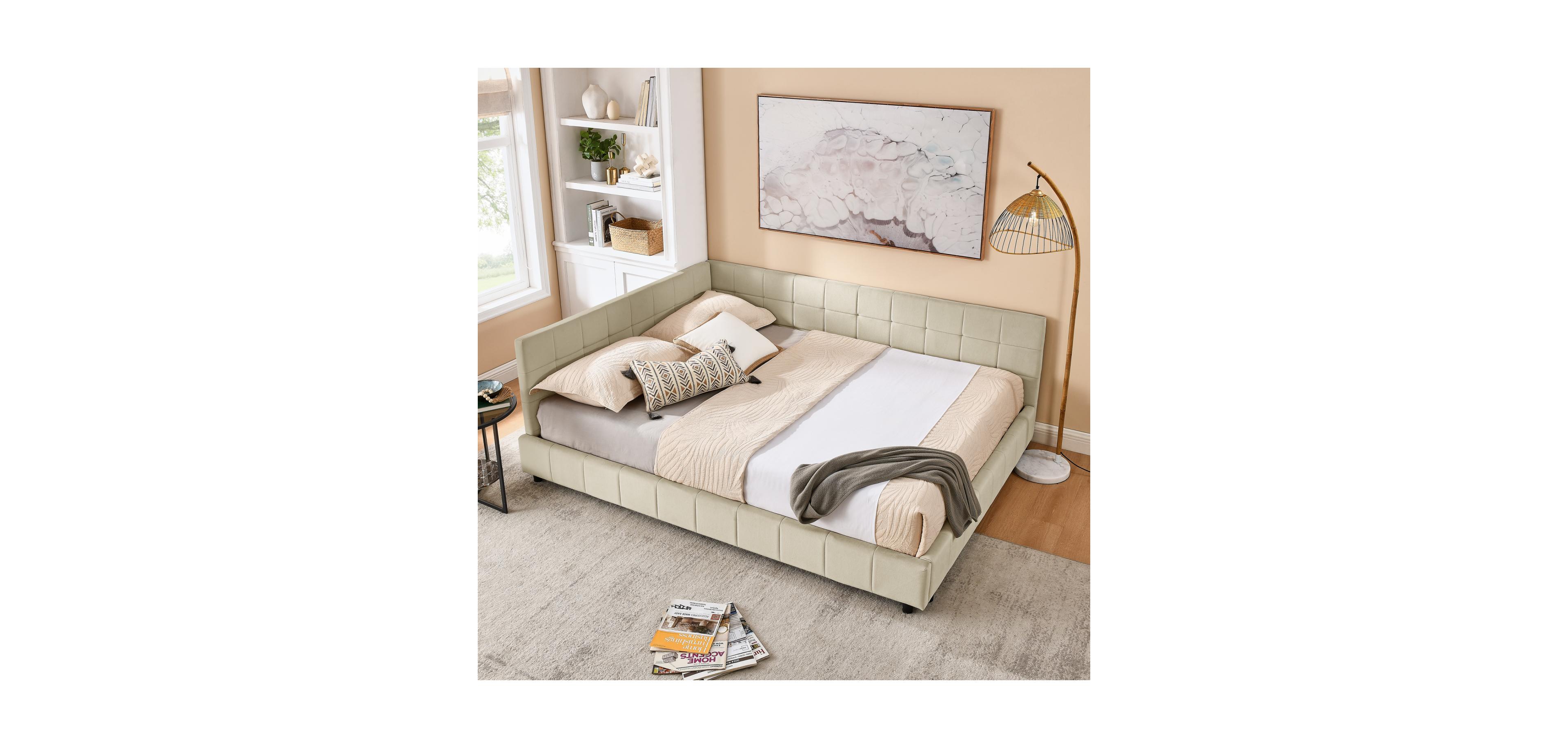 Streamdale Furniture Queen Upholstered Bed Frame with Comfortable Backrest for Bedrooms