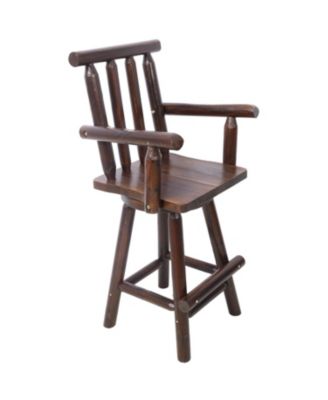 Rustic Fir Wood Bar Stool with Footrest and Wide Armrests