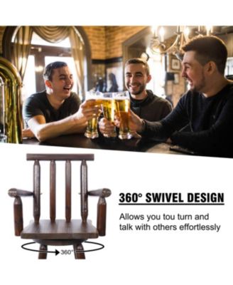 Rustic Fir Wood Bar Stool with Footrest and Wide Armrests