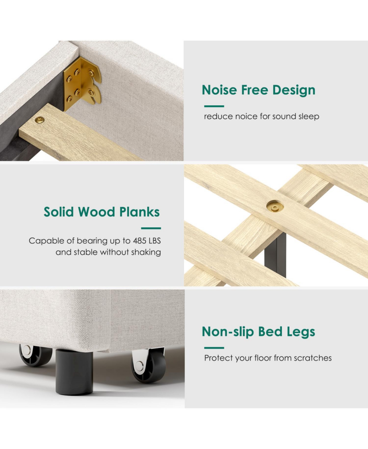 Streamdale Furniture Queen Bed Frame with Storage Headboard, No Noise Metal Platform, Strong Slats Support