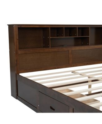 Wood Platform Bed with Multi-storage Headboard, USB and Drawers