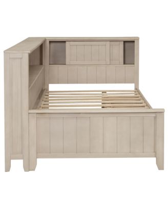 Twin Size Wood Daybed with Storage Shelves and 3 Drawers, Antique