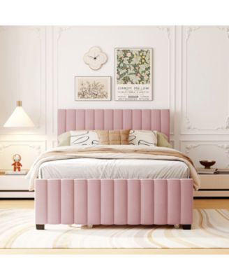 Full Size Velvet Upholstered Platform Bed with Twin Size Trundle