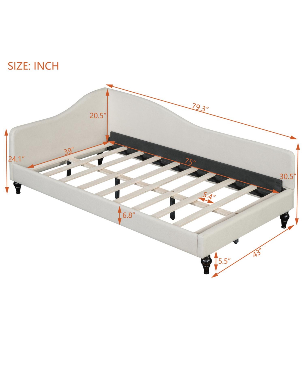 Streamdale Furniture Twin Size L-Shaped Linen Daybed, with Solid Wood Legs.