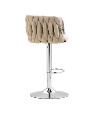 360 Fabric Swivel Counter Stools (Set of 2), Adjustable Height, Woven Back