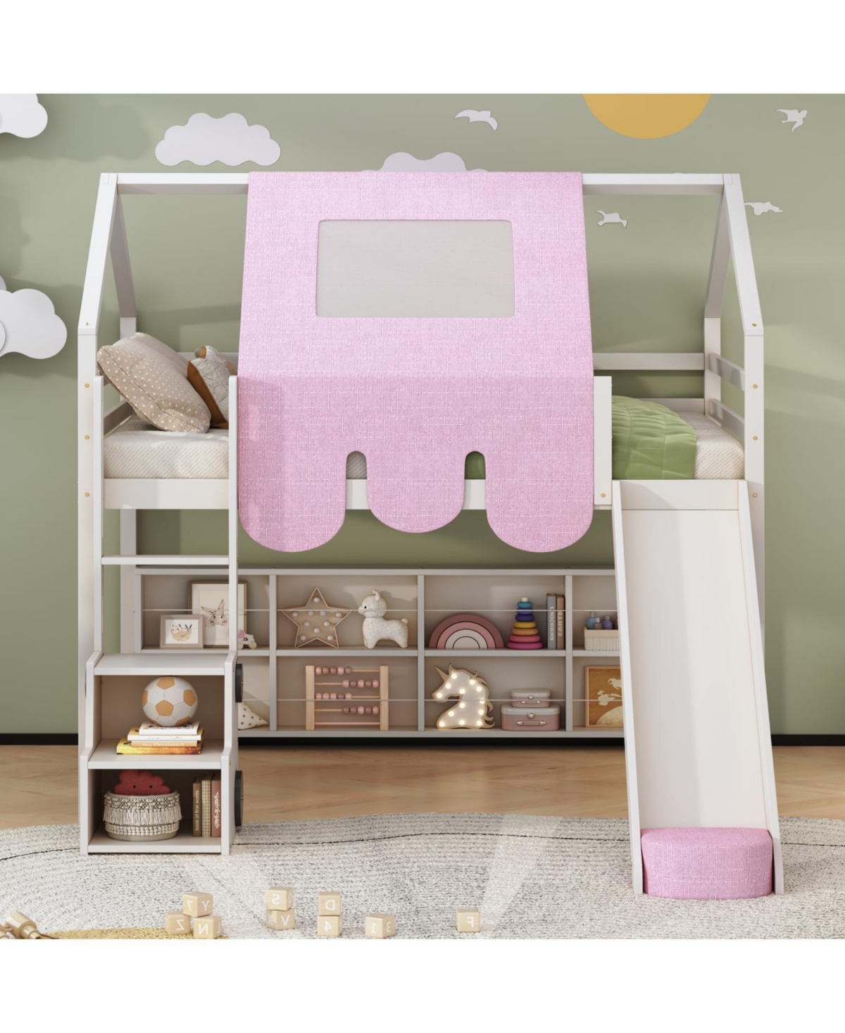 Streamdale Furniture Wooden Loft Bed House-shaped Frame with a Tent