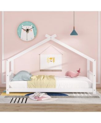 Twin Size House Bed Wood Bed, White