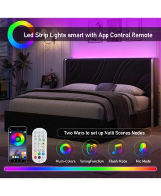 LED Bed Frame Storage Drawers Wingback