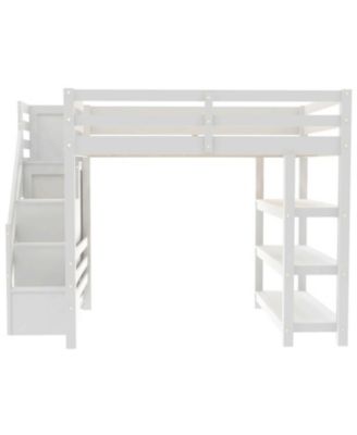 Loft Bed with Shelves Storage Stairs Wardrobe & LED