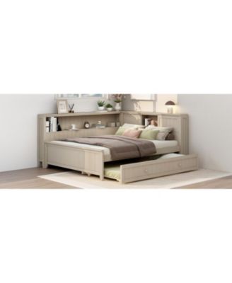 Full Size Wood Daybed with Storage Shelves and Trundle