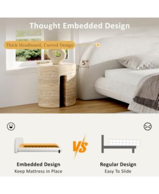 King Boucle Upholstered Platform Bed Frame