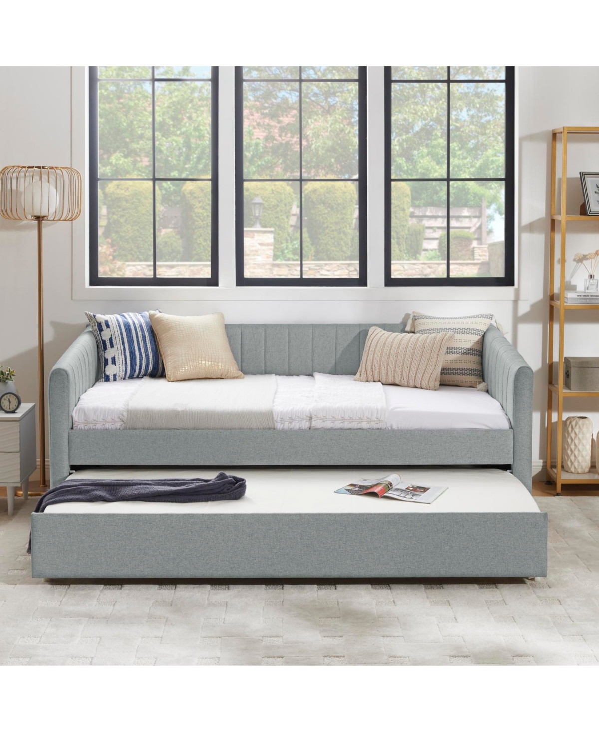 Streamdale Furniture Twin Daybed with Trundle Grey Linen
