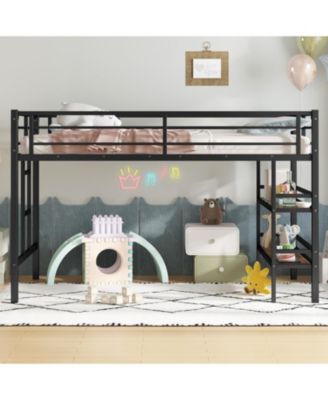 Twin Metal Loft Bed with Shelf & Ladder