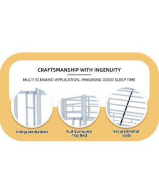 Twin Over Twin Metal Bunk Bed with Ladders & Guardrail