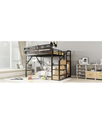 Queen Loft Bed with Stairs & Storage - Black