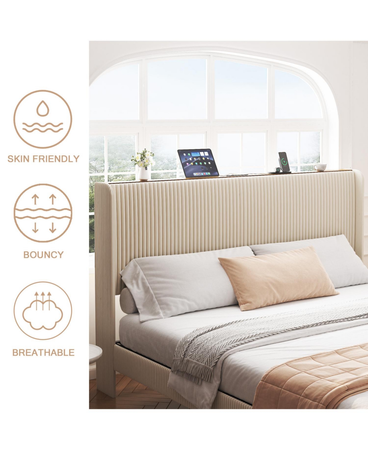 Streamdale Furniture Platform Bed with Charging Station