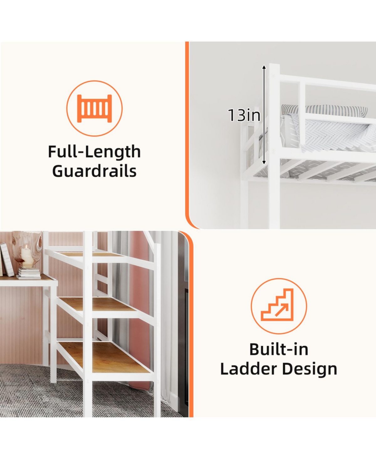 Streamdale Furniture Loft Bed with L-Desk, Storage, Stairs & Railing