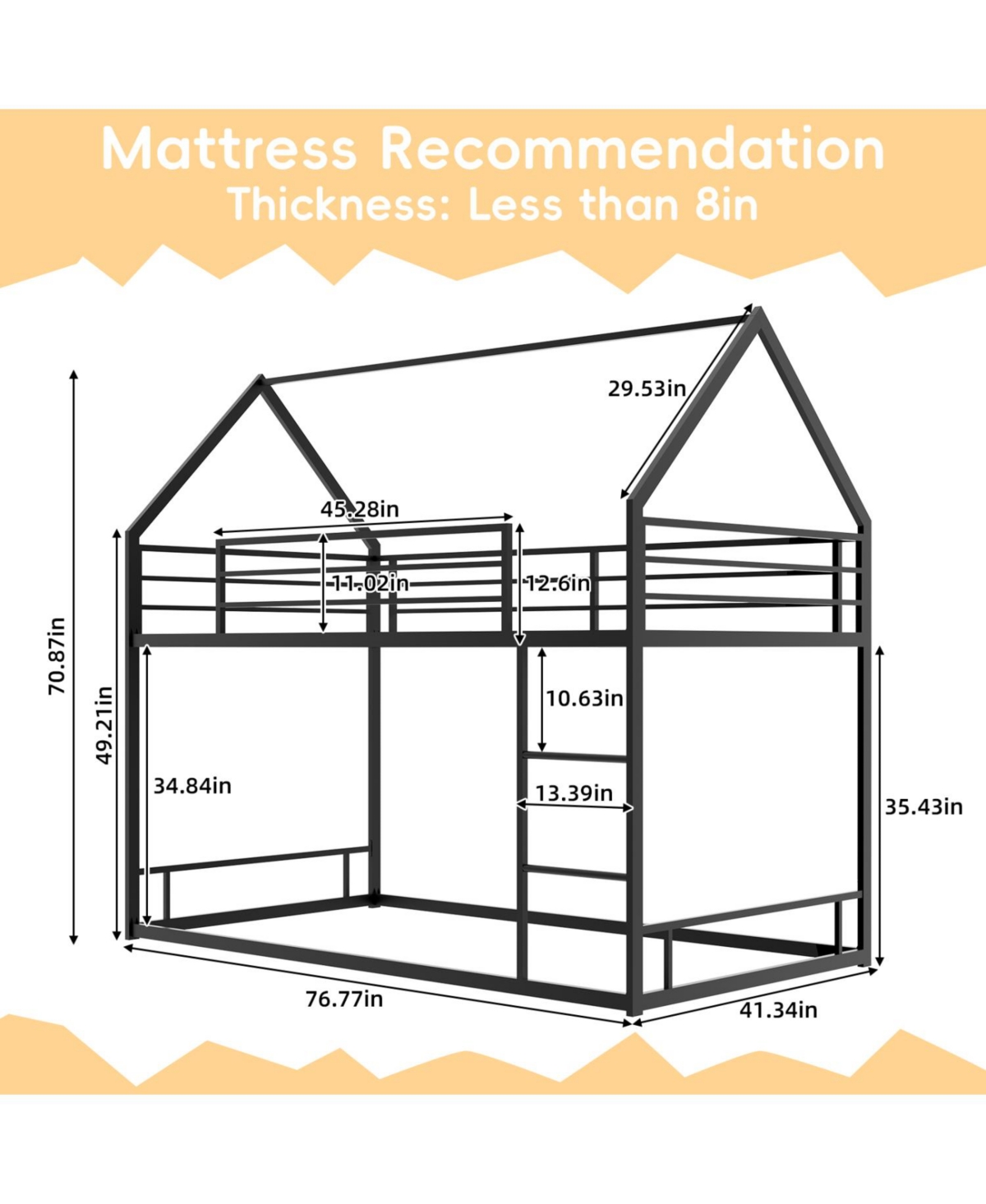 Streamdale Furniture Metal Twin Bunk Bed - Heavy Duty, Noise Reduced, Black