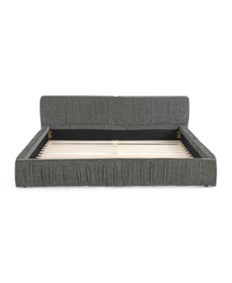 Upholstered Platform Bed with Headboard, Chenille Fabric, Grey