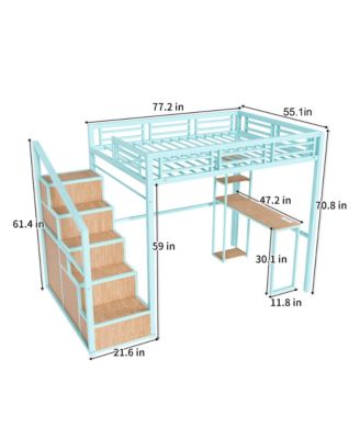 Loft Bed w/Desk & Storage - Metal Frame, Staircase, USB & Outlet