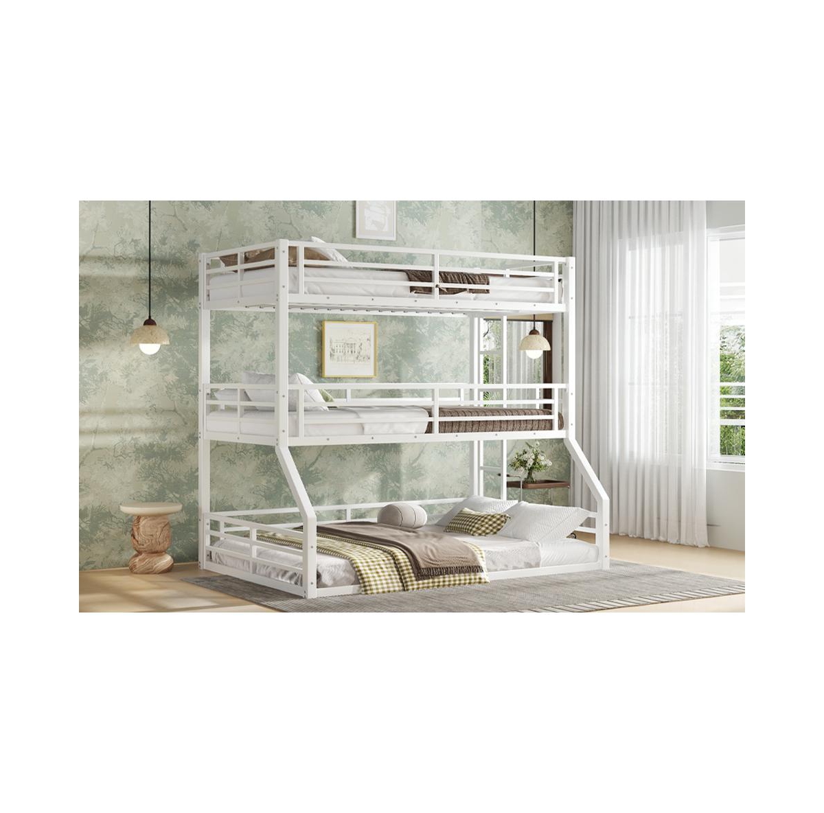 Streamdale Furniture Triple Bunk Bed, Metal, White