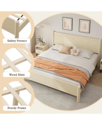  King Size Wood Platform Bed Frame with Headboard and Wooden Slat Support