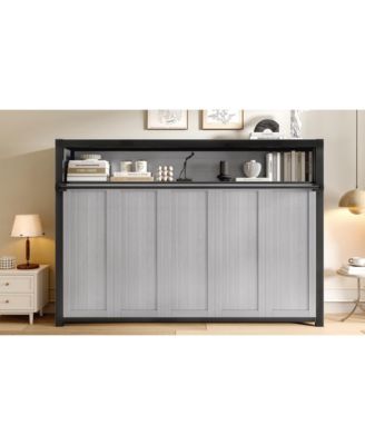  Twin Murphy Bed with Shelves, Foldable Metal Wall Bed - Gray