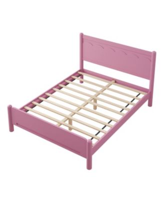 Wood Platform Bed Frame with Headboard and Wooden Slat Support