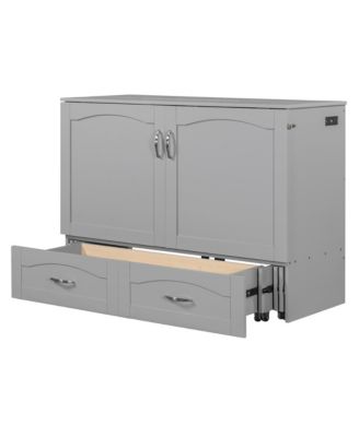  Murphy Bed with Drawer, USB Ports, Pulley Design - Gray